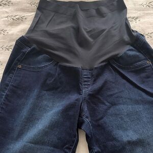 a:glow Dark Navy Maternity Jeggings with Black Stretch Panel